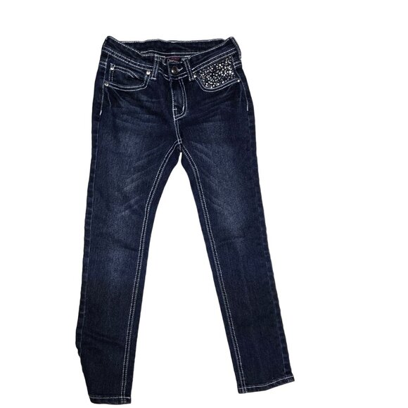Paper Denim &amp; Cloth Girls' Jeans Size 7 Dark Wash‎ with Rhinestone Pocket - Picture 3 of 16